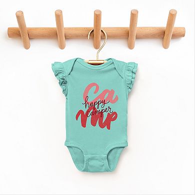 Happy Camper Cursive - Baby Girl's Flutter Sleeve Bodysuit