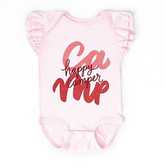Happy Camper Cursive - Baby Girl's Flutter Sleeve Bodysuit