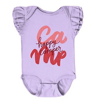Happy Camper Cursive - Baby Girl's Flutter Sleeve Bodysuit