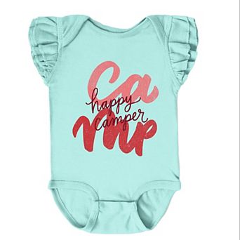 Happy Camper Cursive - Baby Girl's Flutter Sleeve Bodysuit