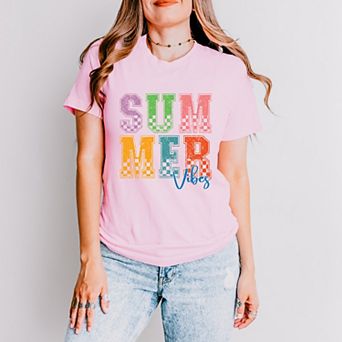Summer Vibes Checkered - Women's Short Sleeve Graphic T-Shirt