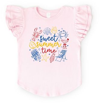 Sweet Summer Time Nautical - Girl's Flutter Sleeve Graphic T-Shirt