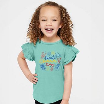 Sweet Summer Time Nautical - Girl's Flutter Sleeve Graphic T-Shirt