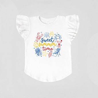 Sweet Summer Time Nautical - Girl's Flutter Sleeve Graphic T-Shirt