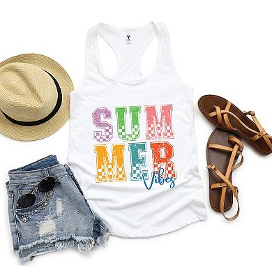 Summer Vibes Checkered - Women's Graphic Racerback Tank Top