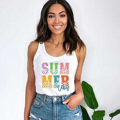 Summer Vibes Checkered - Women's Graphic Racerback Tank Top