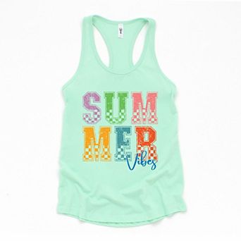 Summer Vibes Checkered - Women's Graphic Racerback Tank Top