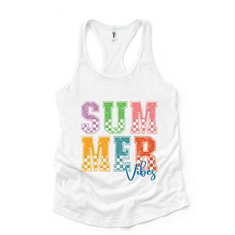 Summer Vibes Checkered - Women's Graphic Racerback Tank Top