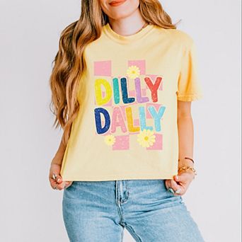 Dilly Dally Checkered - Women's Boxy Crop Top Graphic T-Shirt