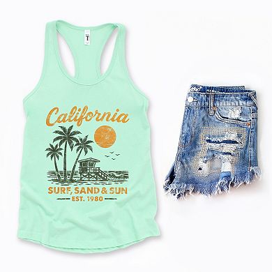 California Surf, Sand & Sun - Women's Graphic Racerback Tank Top