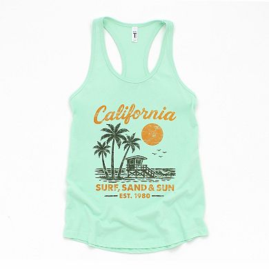 California Surf, Sand & Sun - Women's Graphic Racerback Tank Top