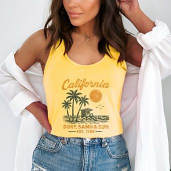 California Surf, Sand & Sun - Women's Graphic Racerback Tank Top