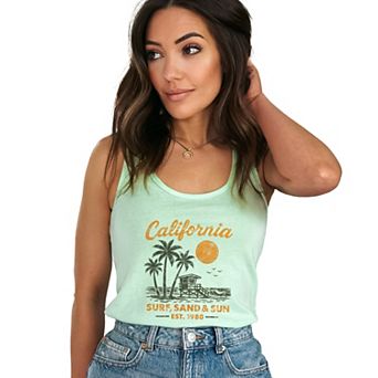 California Surf, Sand & Sun - Women's Graphic Racerback Tank Top