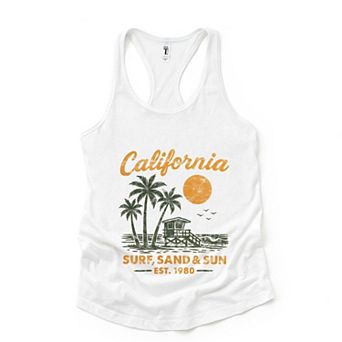 California Surf, Sand & Sun - Women's Graphic Racerback Tank Top