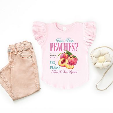 Farm Fresh Peaches - Girl's Flutter Sleeve Graphic T-Shirt