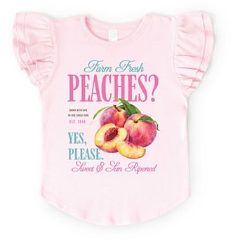 Farm Fresh Peaches - Girl's Flutter Sleeve Graphic T-Shirt