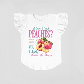 Farm Fresh Peaches - Girl's Flutter Sleeve Graphic T-Shirt
