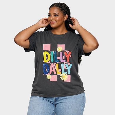 Dilly Dally Checkered - Women's Plus Sized Garment Dyed Graphic T-Shirt