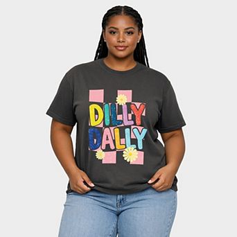 Dilly Dally Checkered - Women's Plus Sized Garment Dyed Graphic T-Shirt