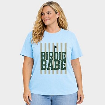 Birdie Babe Stripes - Women's Plus Sized Garment Dyed Graphic T-Shirt