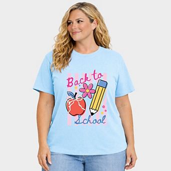 Back To School Stripes - Women's Plus Sized Garment Dyed Graphic T-Shirt