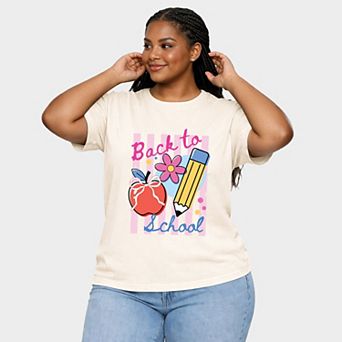 Back To School Stripes - Women's Plus Sized Garment Dyed Graphic T-Shirt