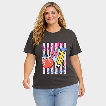 Back To School Stripes - Women's Plus Sized Garment Dyed Graphic T-Shirt