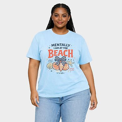 Mentally I Am At The Beach - Women's Plus Sized Garment Dyed Graphic T-Shirt