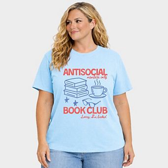 Antisocial Book Club Outline - Women's Plus Sized Garment Dyed Graphic T-Shirt