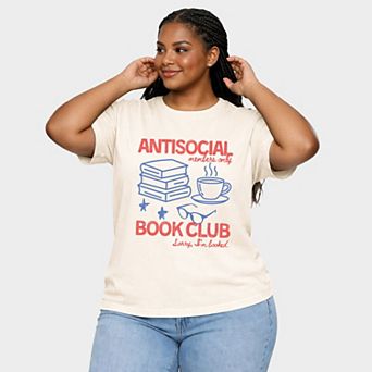 Antisocial Book Club Outline - Women's Plus Sized Garment Dyed Graphic T-Shirt