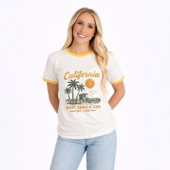 California Surf, Sand & Sun - Women's Ringer Graphic T-Shirt