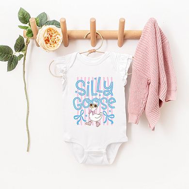 Silly Goose Stripes - Baby Girl's Flutter Sleeve Bodysuit