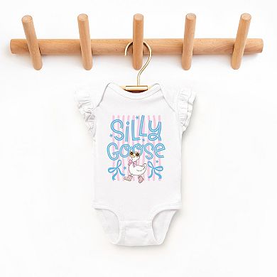 Silly Goose Stripes - Baby Girl's Flutter Sleeve Bodysuit