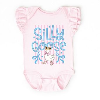 Silly Goose Stripes - Baby Girl's Flutter Sleeve Bodysuit