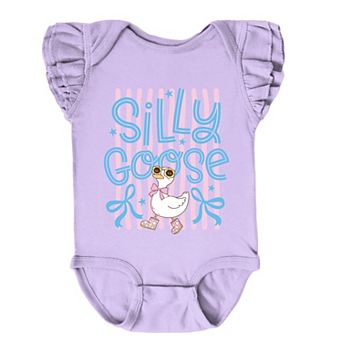 Silly Goose Stripes - Baby Girl's Flutter Sleeve Bodysuit