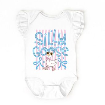 Silly Goose Stripes - Baby Girl's Flutter Sleeve Bodysuit
