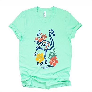 Flamingo Flowers Outline - Women's Short Sleeve Graphic T-Shirt