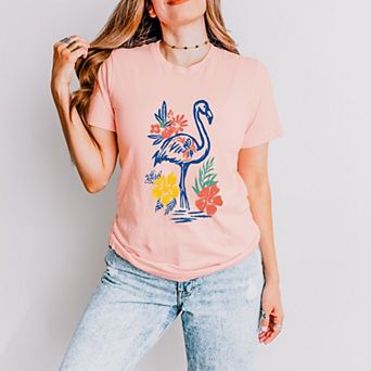 Flamingo Flowers Outline - Women's Short Sleeve Graphic T-Shirt