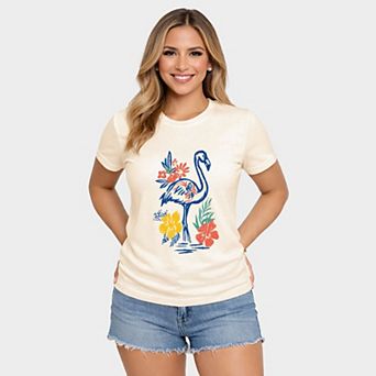 Flamingo Flowers Outline - Women's Short Sleeve Graphic T-Shirt