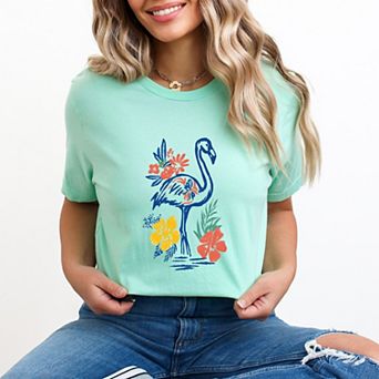 Flamingo Flowers Outline - Women's Short Sleeve Graphic T-Shirt