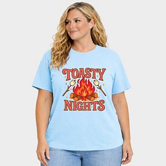 Toasty Nights Marshmallow - Women's Plus Sized Garment Dyed Graphic T-Shirt