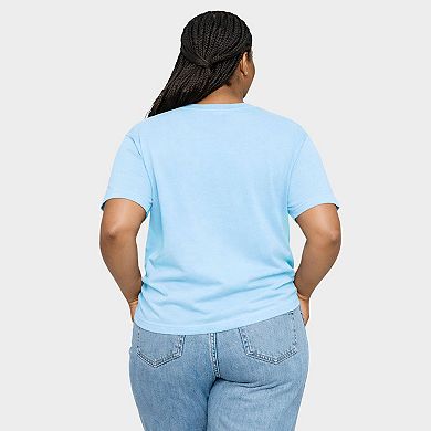 Happy Camper Cursive - Women's Plus Sized Garment Dyed Graphic T-Shirt