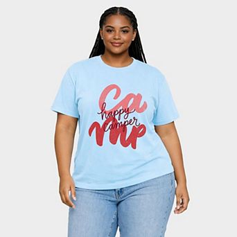 Happy Camper Cursive - Women's Plus Sized Garment Dyed Graphic T-Shirt