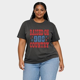 Raised On 90s Country Stars - Women's Plus Sized Garment Dyed Graphic T-Shirt