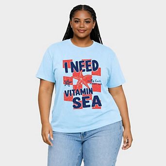 I Need Vitamin Sea - Women's Plus Sized Garment Dyed Graphic T-Shirt