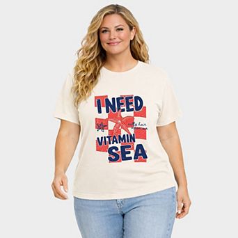I Need Vitamin Sea - Women's Plus Sized Garment Dyed Graphic T-Shirt