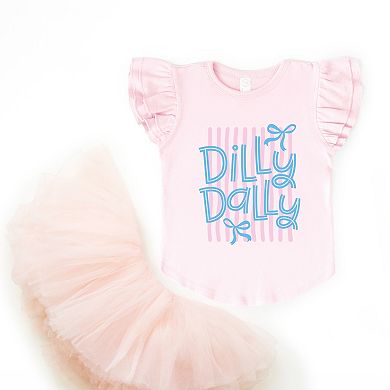 Dilly Dally Stripes - Girl's Flutter Sleeve Graphic T-Shirt