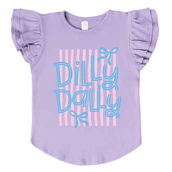 Dilly Dally Stripes - Girl's Flutter Sleeve Graphic T-Shirt