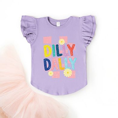 Dilly Dally Checkered - Girl's Flutter Sleeve Graphic T-Shirt