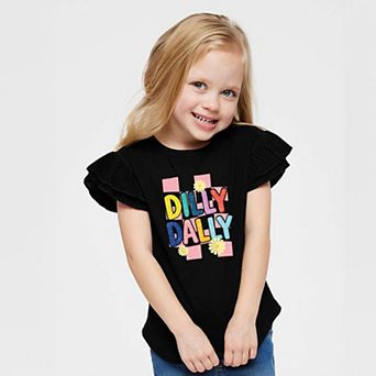 Dilly Dally Checkered - Girl's Flutter Sleeve Graphic T-Shirt